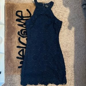 Lulus love poem navy blue lace mini dress